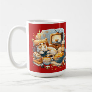 Caneca De Café Cozy Vibes Apenas: Gato, Livro, Mac & Queijo, Café