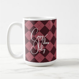 Caneca De Café "Cozy Vibes Only" Deep Red Argyle Pattern