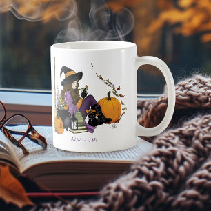 Caneca De Café Cozy Witch Vibes Halloween Pumpkins Purple