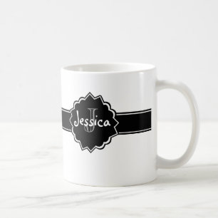 Caneca De Café Crachá branco preto Monogrammed