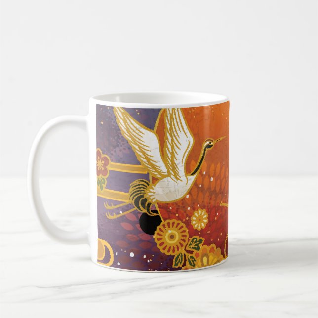 Caneca De Café Crane Bird Chrysanthemum Padrão Japonês (Esquerda)