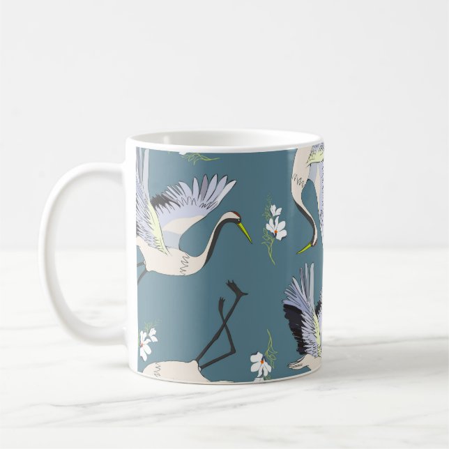 Caneca De Café Crane Pattern, Ilustração Pássaro Voador. (Esquerda)