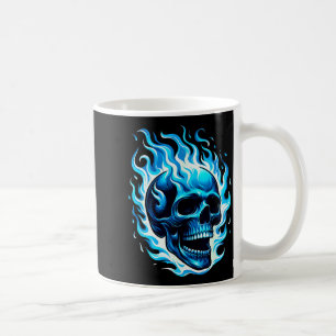 Caneca De Café Cráneo Azul Flamejante Gráfico Divertido e Legal