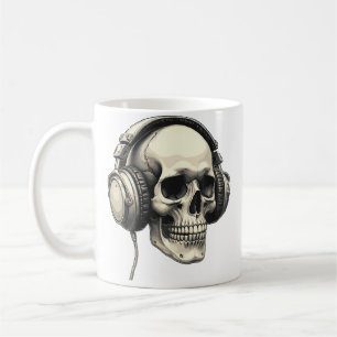 Caneca De Café Cráneo Ouvindo Música Com Fones de Ouvido Dj