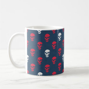 Caneca De Café Crânio anatômico Grungy Polkadots vermelho azul br