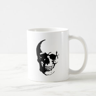 Caneca De Café Crânio - Arte de Fantasia de Metal Negro e Branco