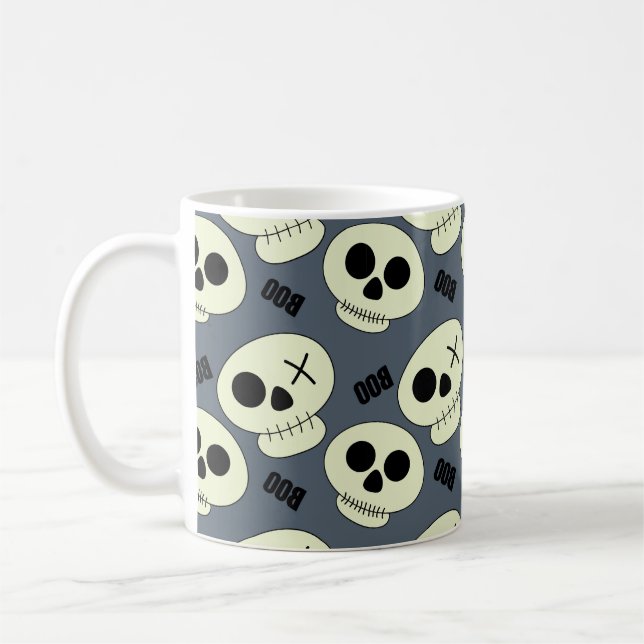 Caneca De Café Crânio bonito de Halloween com dois filhos sem cos (Esquerda)
