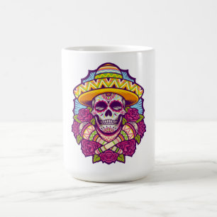Caneca De Café Crânio de Açúcar com Sombrero Dia De Los Muertos