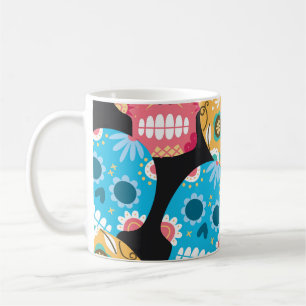 Caneca De Café Crânio de açúcar, fundo festivo sem costura.