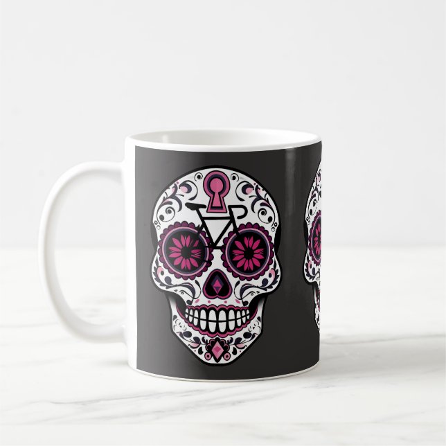Caneca De Café Crânio De Açúcar Rosa, Dia Dos Mortos (Esquerda)