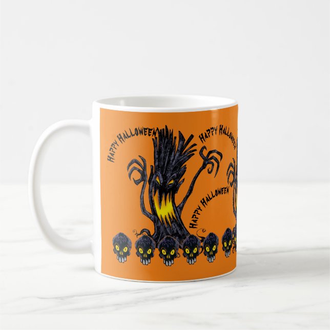 Caneca De Café Crânio de árvore fantasma do Halloween personalizá (Esquerda)