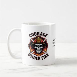 Caneca De Café Crânio de Bombeiro Único na Cruz de Malta em Chama