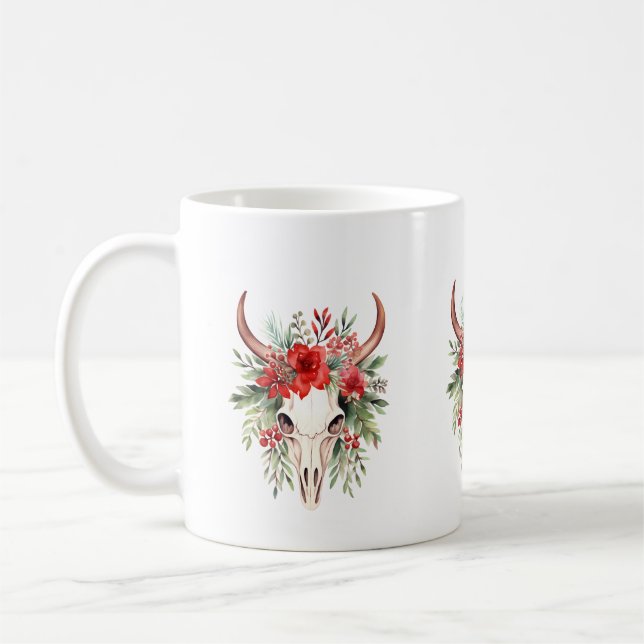 Caneca De Café Crânio de flores de Natal (Esquerda)