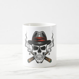 Caneca De Café Crânio de gângster com chapéu fedora
