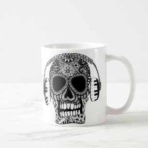 Caneca De Café Crânio de Música com Fones de ouvido Crânio de 
