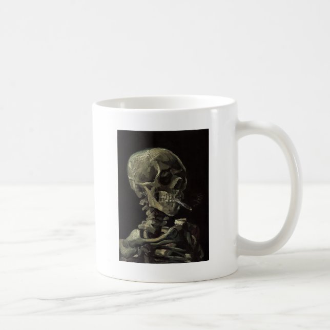 Caneca De Café Crânio de um esqueleto com cigarro ardente (Direita)
