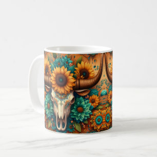 Caneca De Café Crânio de Vaca de Madeira de Girassol