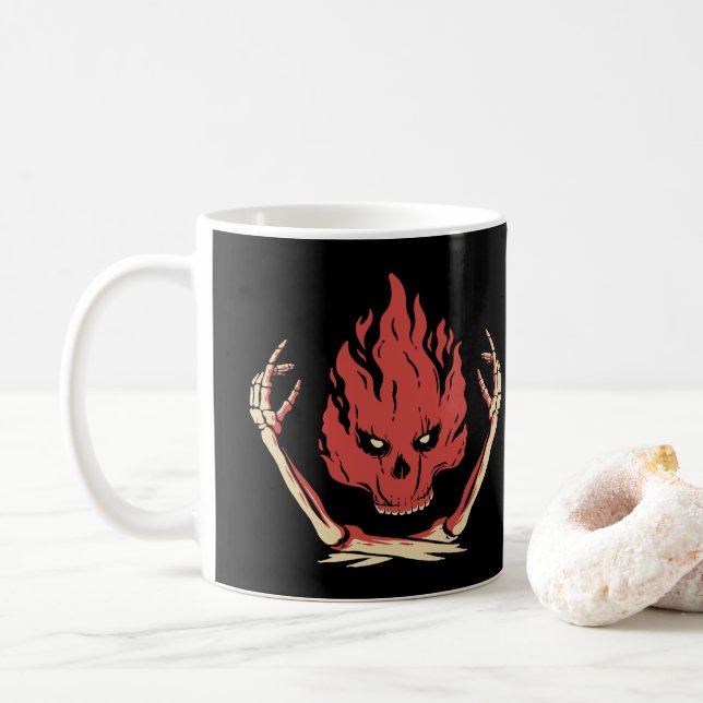 Caneca De Café Crânio Em Fogo (Com Donut)
