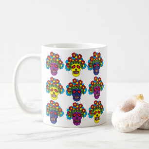 Caneca De Café Cranio Floral Dia De Los Muertos