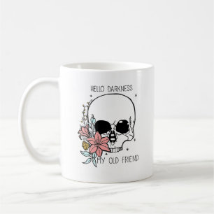 Caneca De Café Crânio Floral Gótico "Olá Escuridão" Arte