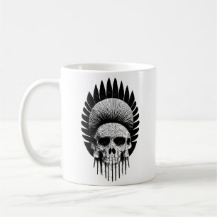 Caneca De Café Crânio Índio Negro E Branco