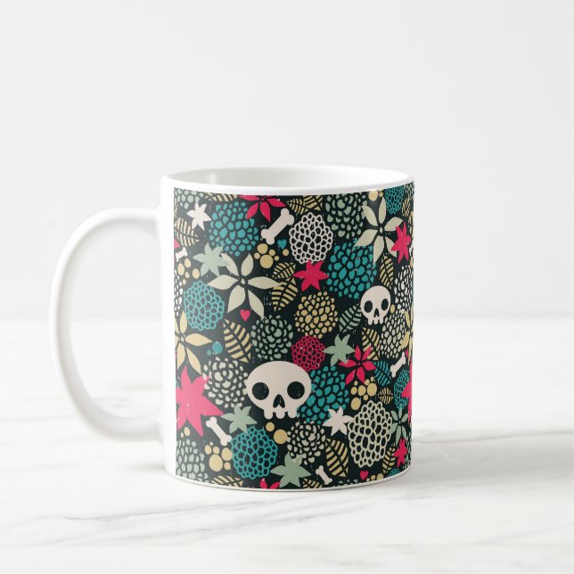 Caneca De Café Crânio nas flores (Esquerda)