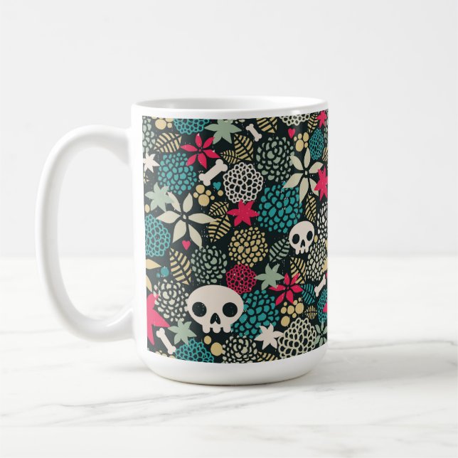 Caneca De Café Crânio nas flores (Esquerda)