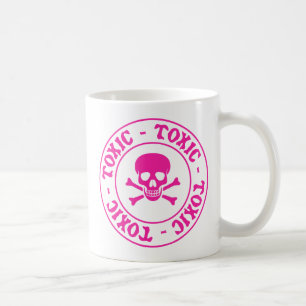 Caneca De Café Crânio rosa tóxico e ossos cruzados