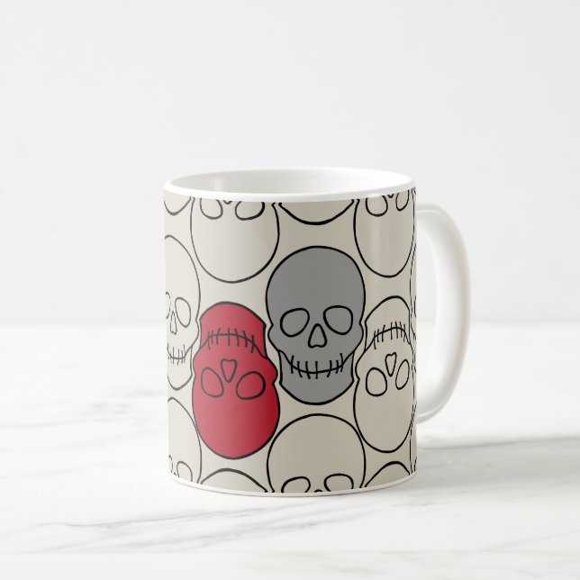 Caneca De Café Crânios - Branco Osso e Preto Morto (Frente Esquerda)