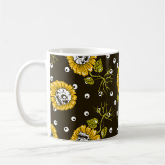 Caneca De Café Crânios De Girassol: Padrão Único Sem Olho.