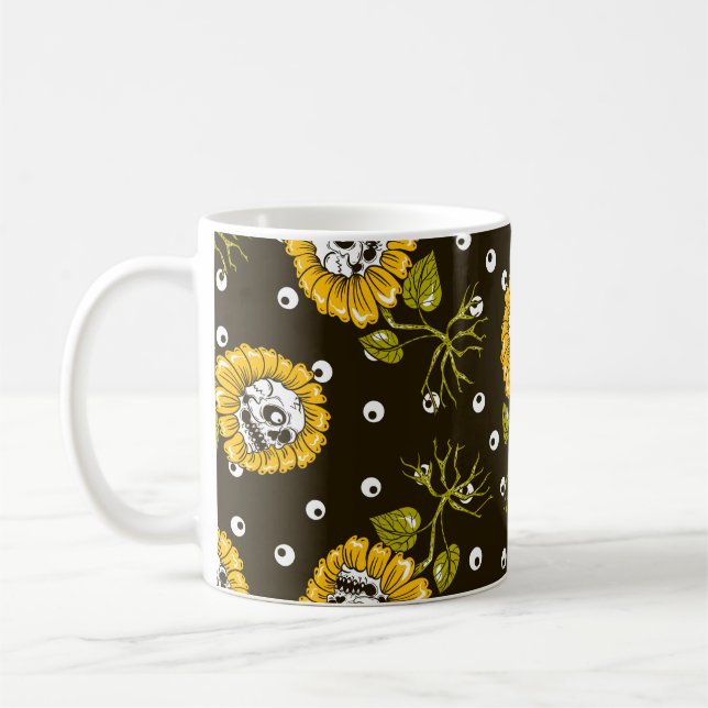 Caneca De Café crânios de girassol padrão uniforme (Esquerda)