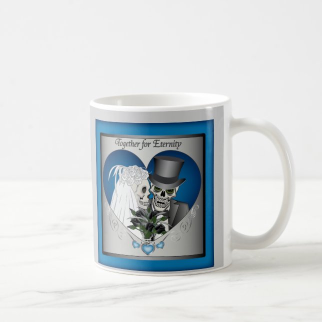 Caneca De Café Crânios do casamento - azul (Direita)