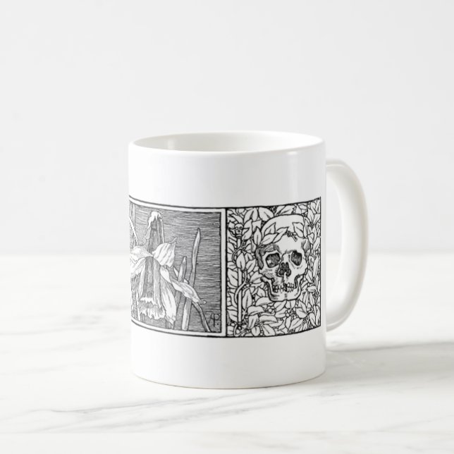 Caneca De Café Crânios e Daffodils Arte Macabra (Frente Esquerda)