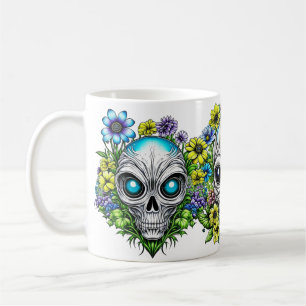 Caneca De Café Crânios e Flores de Alienígenas Extraterrestres 