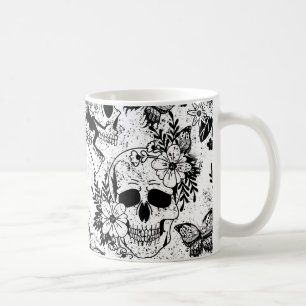 Caneca De Café Crânios e taças de café preto e branco, preto e br