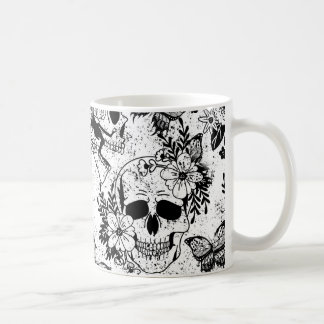 Caneca De Café Crânios e taças de café preto e branco, preto e br