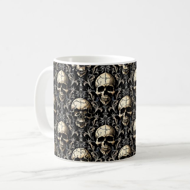 Caneca De Café Crânios Góticos Antigos (Frente Esquerda)