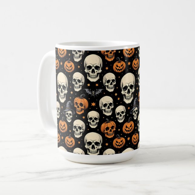 Caneca De Café Crânios para o Halloween (Frente Esquerda)