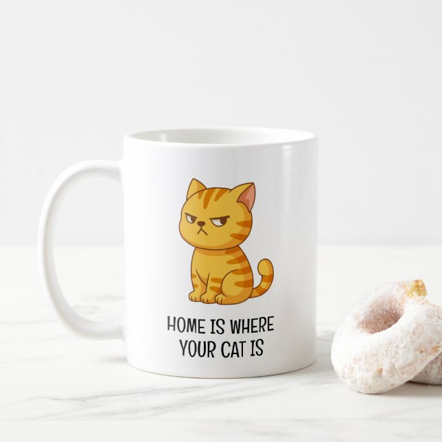 Caneca De Café Cranky Orange Tabby Cat (Com Donut)