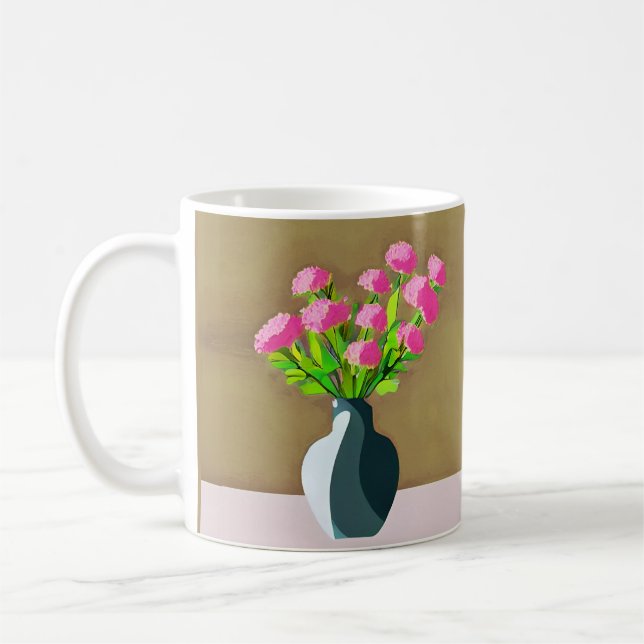 Caneca De Café Cravos cor-de-rosa numa Arte Moderna Vase (Esquerda)