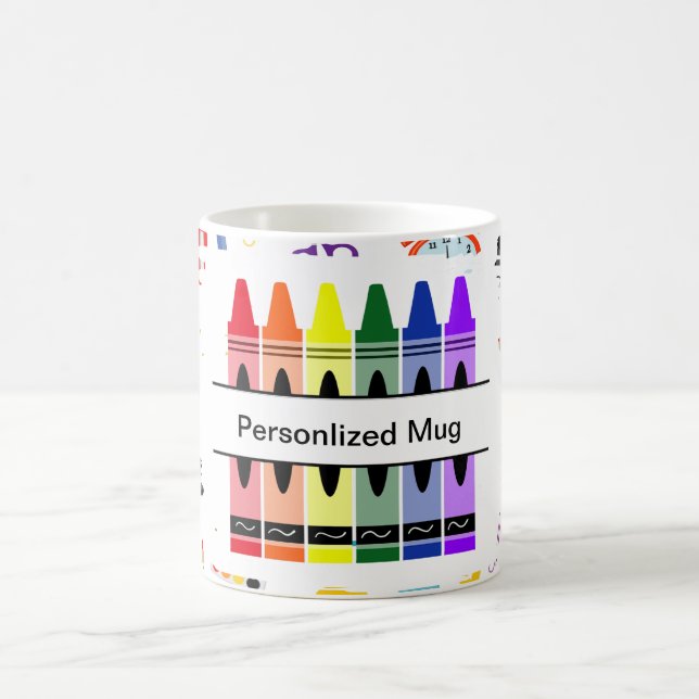 Caneca De Café Crayon Personalizado de Volta à Escola (Centro)