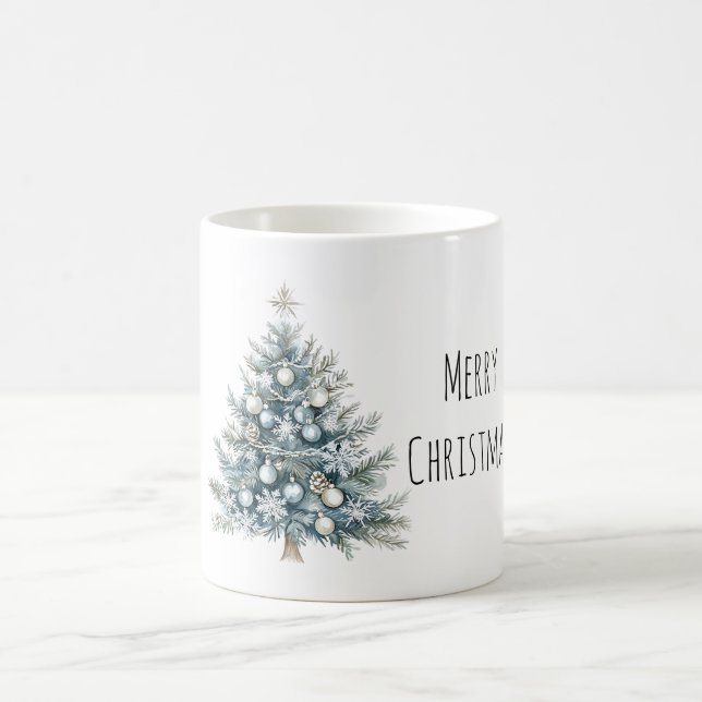 Caneca De Café Cream Blue Winter Christmas Tree (Centro)