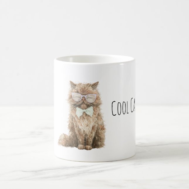 Caneca De Café Cream Brown Cool Cat Mint Bow Glasses (Centro)