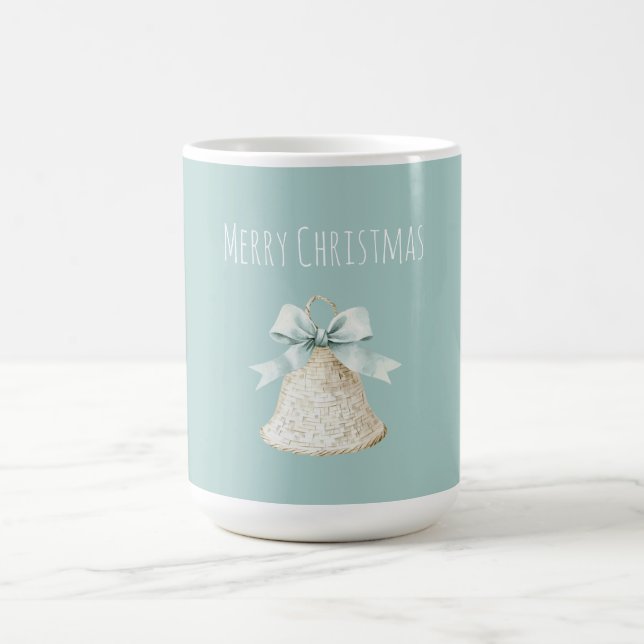 Caneca De Café Cream Christmas Bell Pretty Blue Bow (Centro)