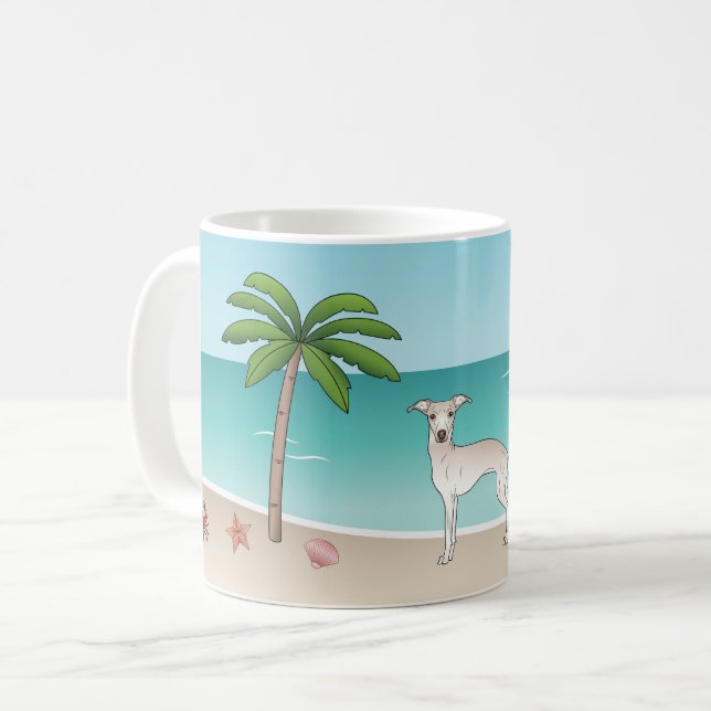 Caneca De Café Cream - Greyhound Italiano Na Praia Tropical De Ve (Frente Esquerda)