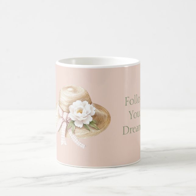 Caneca De Café Cream Hat Pink Bow White Flower (Centro)