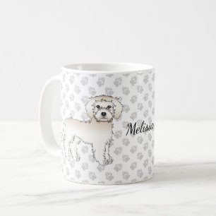 Caneca De Café Cream Mini Goldendoodle Cartoon Cão e Nome