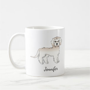Caneca De Café Cream Mini Goldendoodle Cartoon Cão e Nome