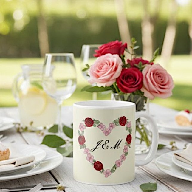 Caneca De Café Cream mug with pink and red hearts (Criador carregado)