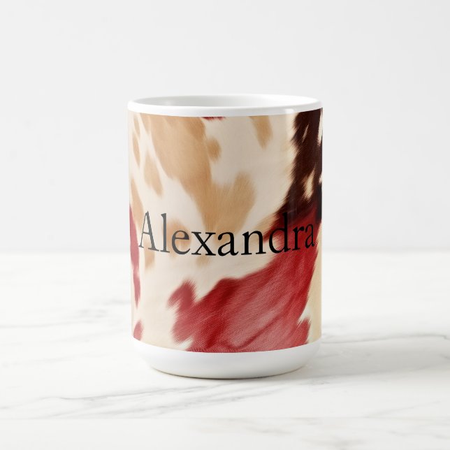 Caneca De Café Cream Red Western Cowhide Personalizado Name (Centro)